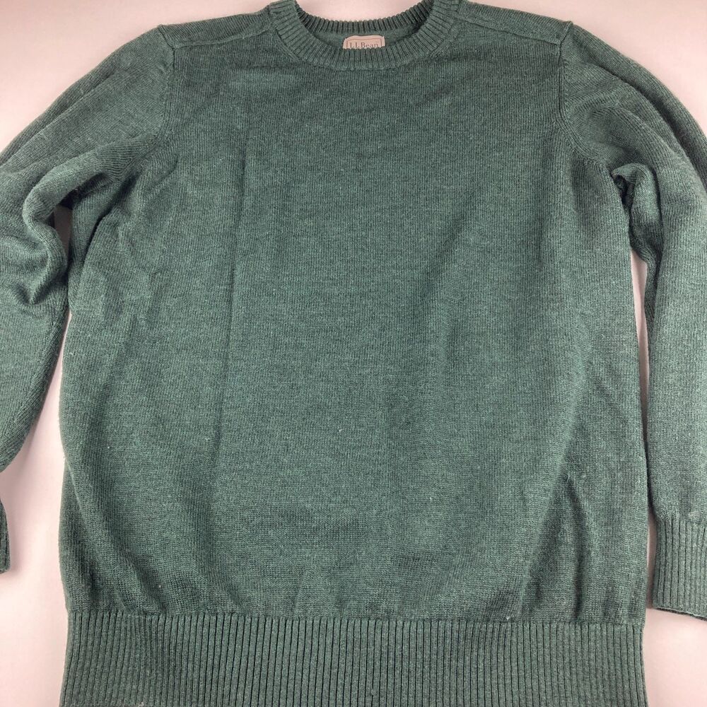 L.L.Bean Sweater Mens XL Tall 100% Merino Wool Green Crewneck Pullover